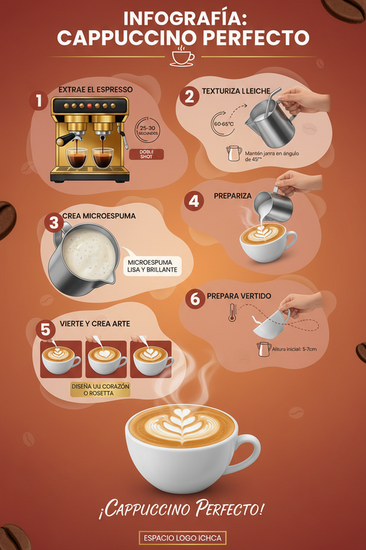 Infografía de capuchino con latte art incluida en el Taller de Latte Art de ICHCA